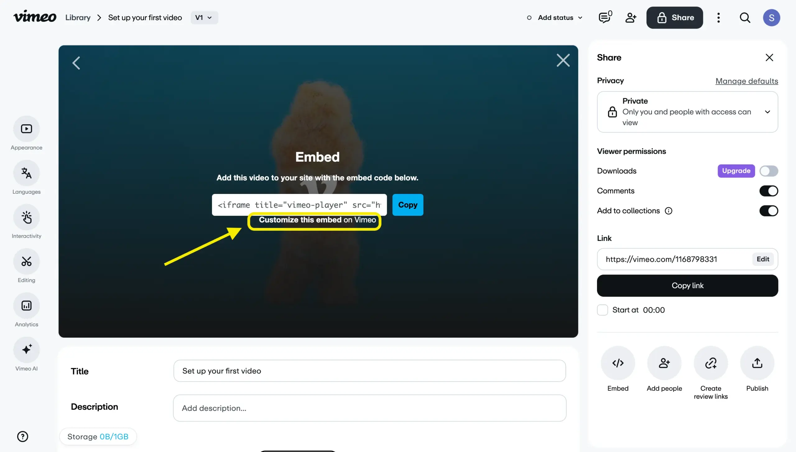 Vimeo Video in WordPress  - customizing embed on Vimeo