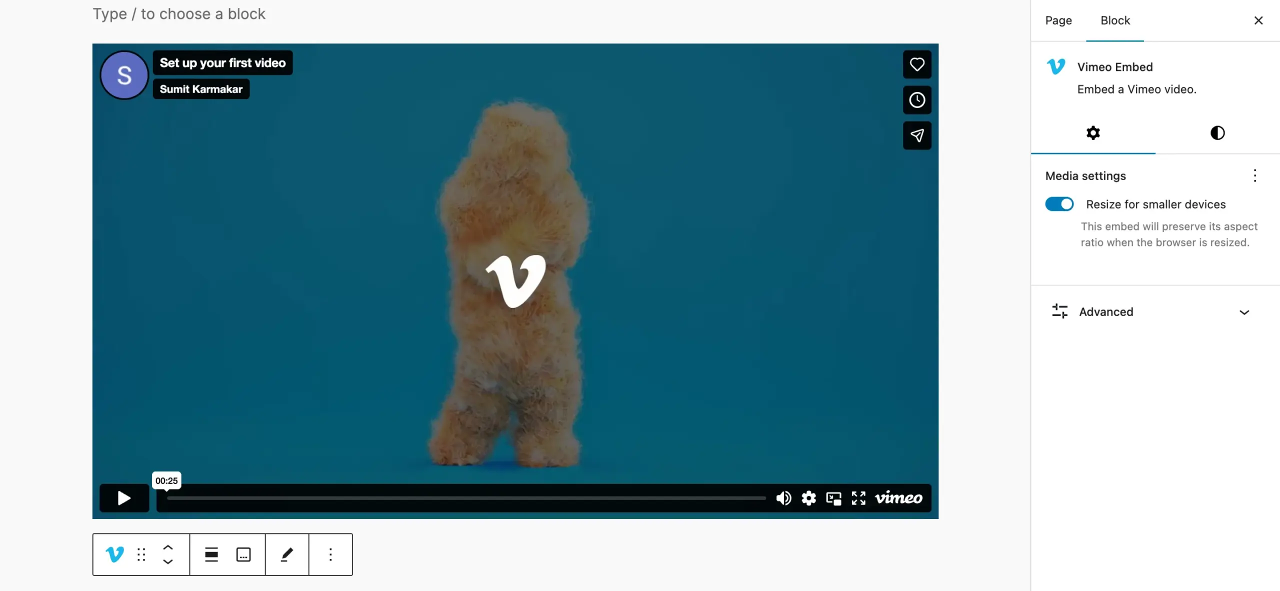 Vimeo Video in WordPress  - embedded via link
