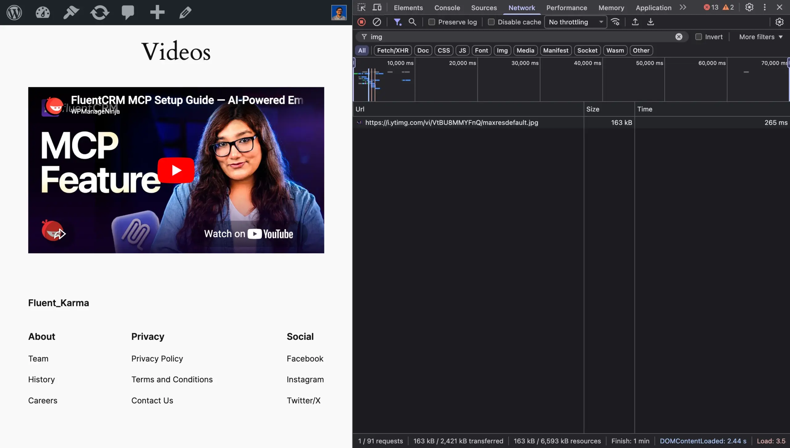 Chrome DevTools Network tab filtered by Img showing only above-the-fold images loaded on initial WordPress page visit 