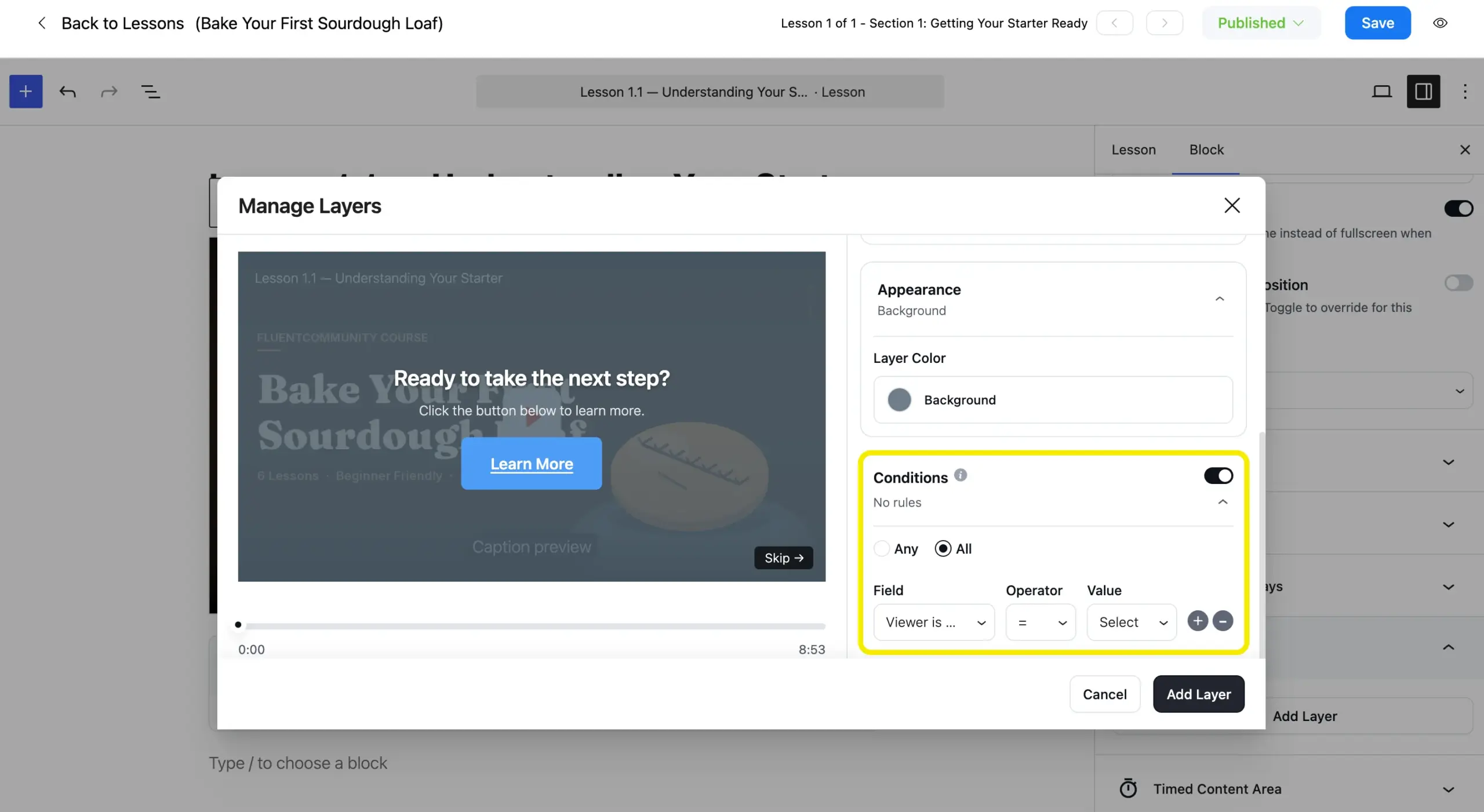 FluentPlayer conditional layer rule based on a FluentCRM tag