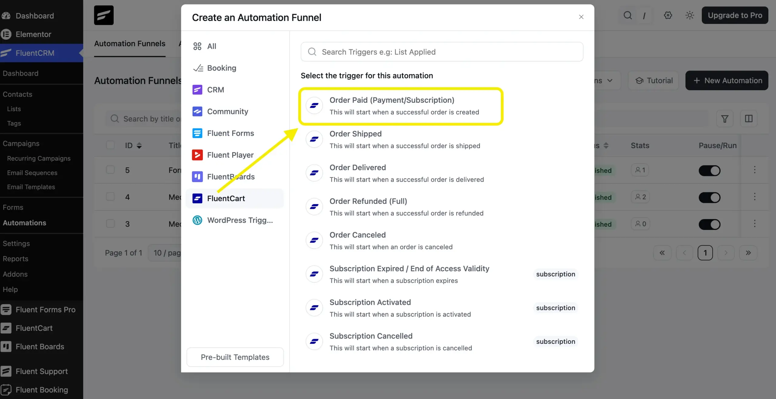 FluentCart - Order Paid (Payment/Subscription) trigger in FluentCRM