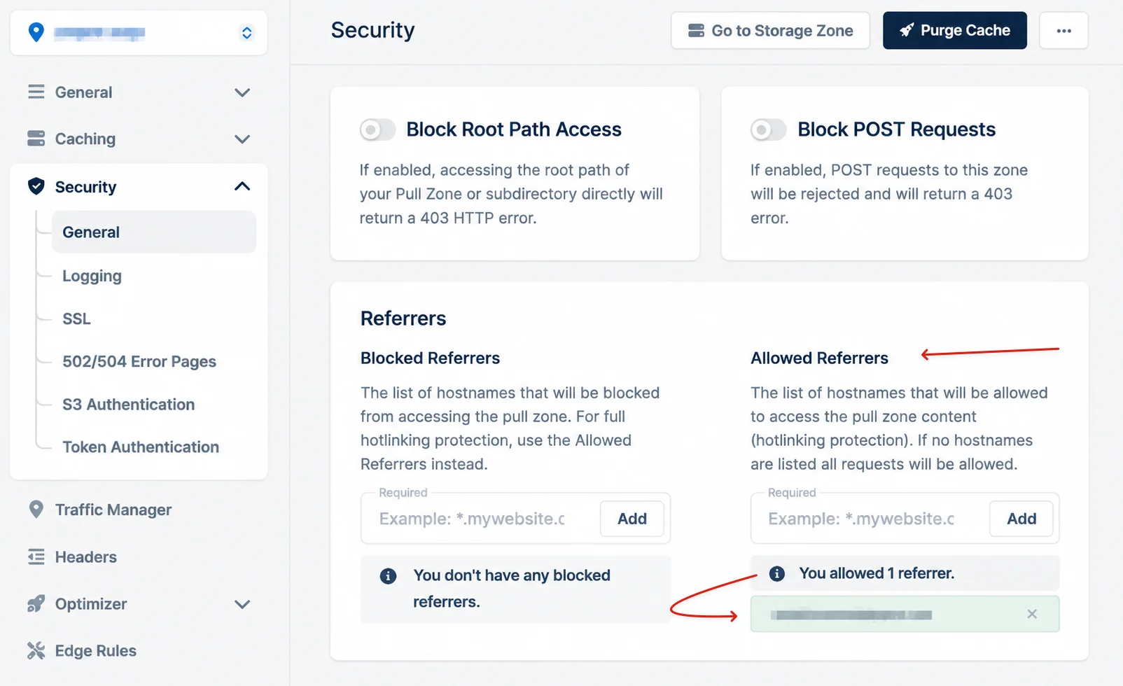 Allowed Referrers defined in BunnyStream security settings.