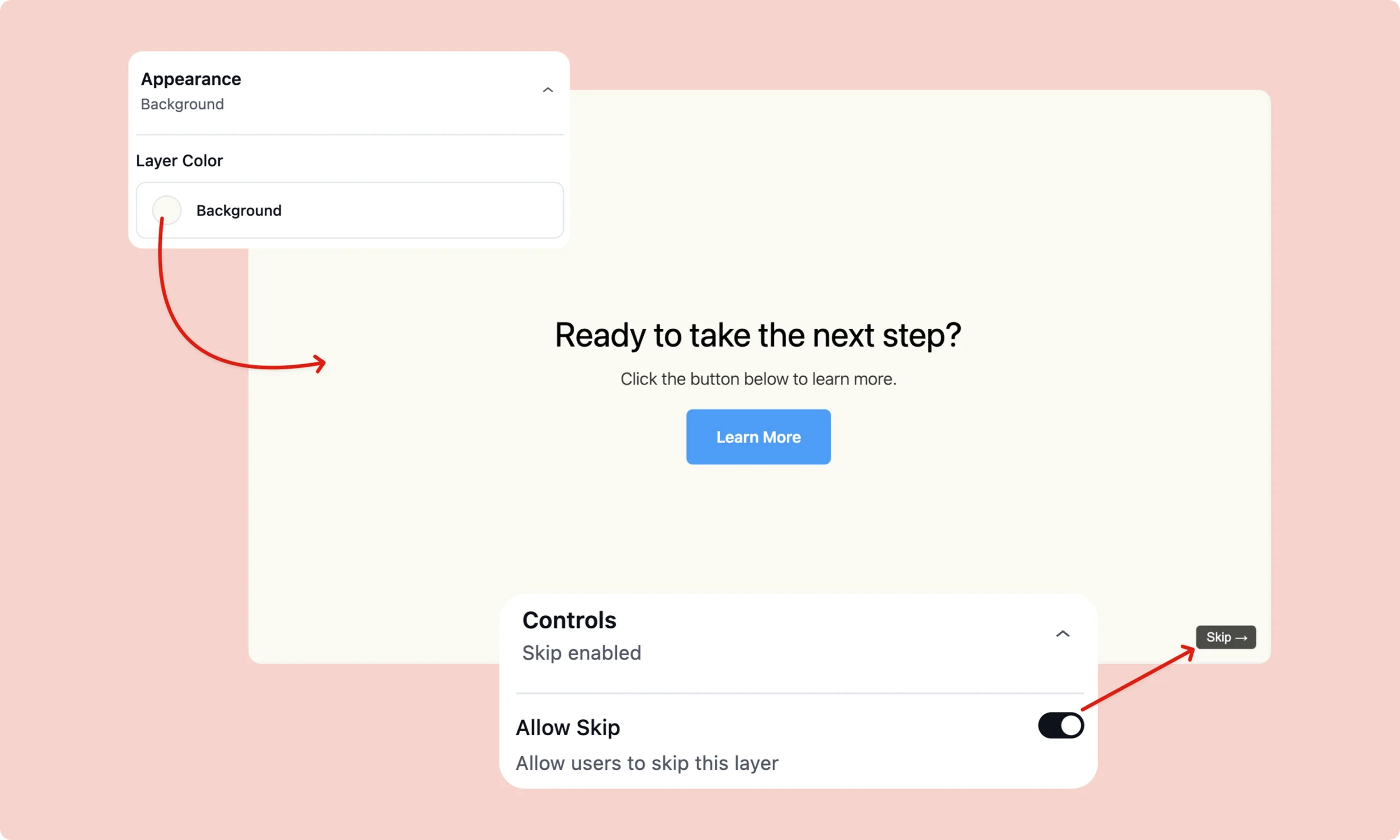 Video CTA appearance (background color), and Controls (Allow or disallow skip)