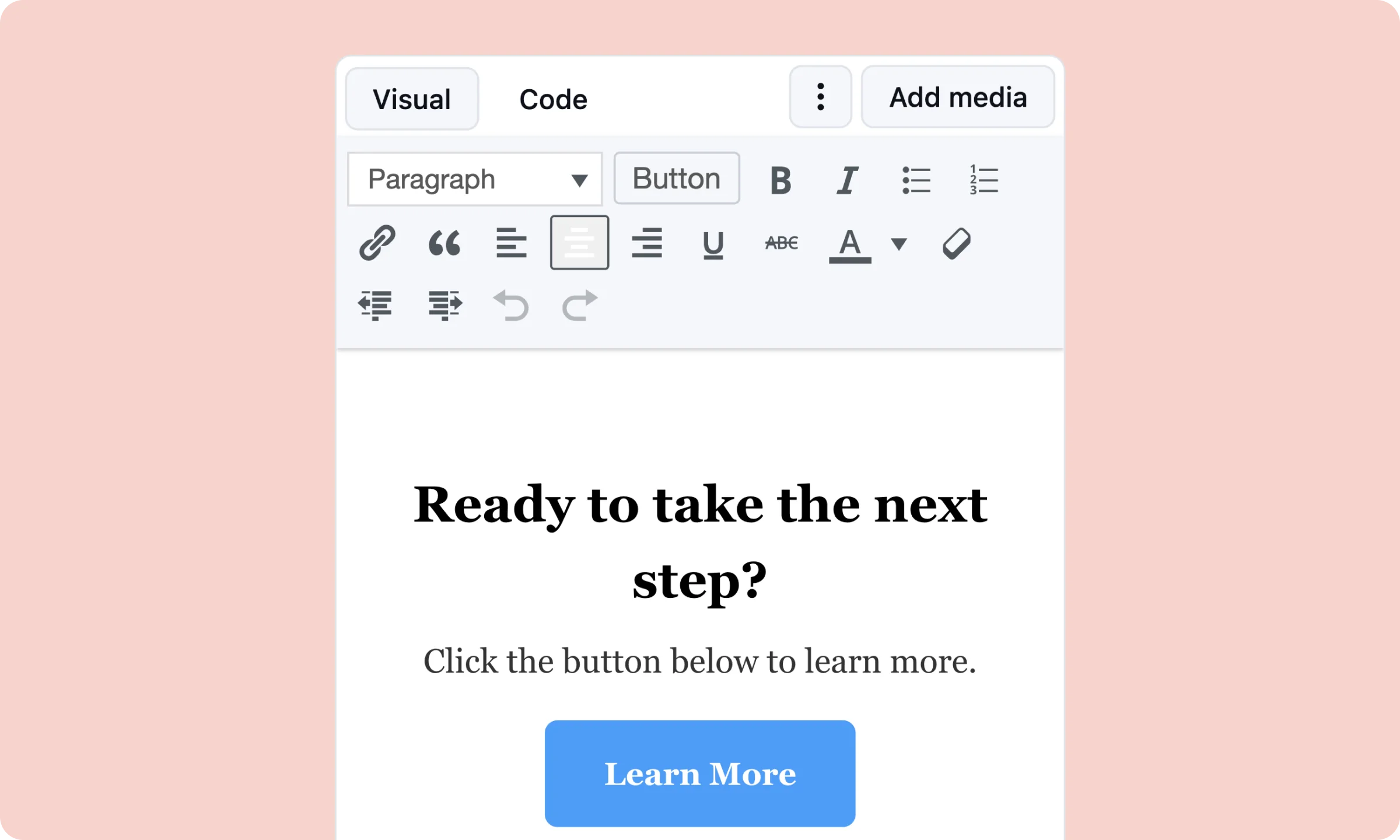 Content box for video CTA - Rich text editor - FluentPlayer