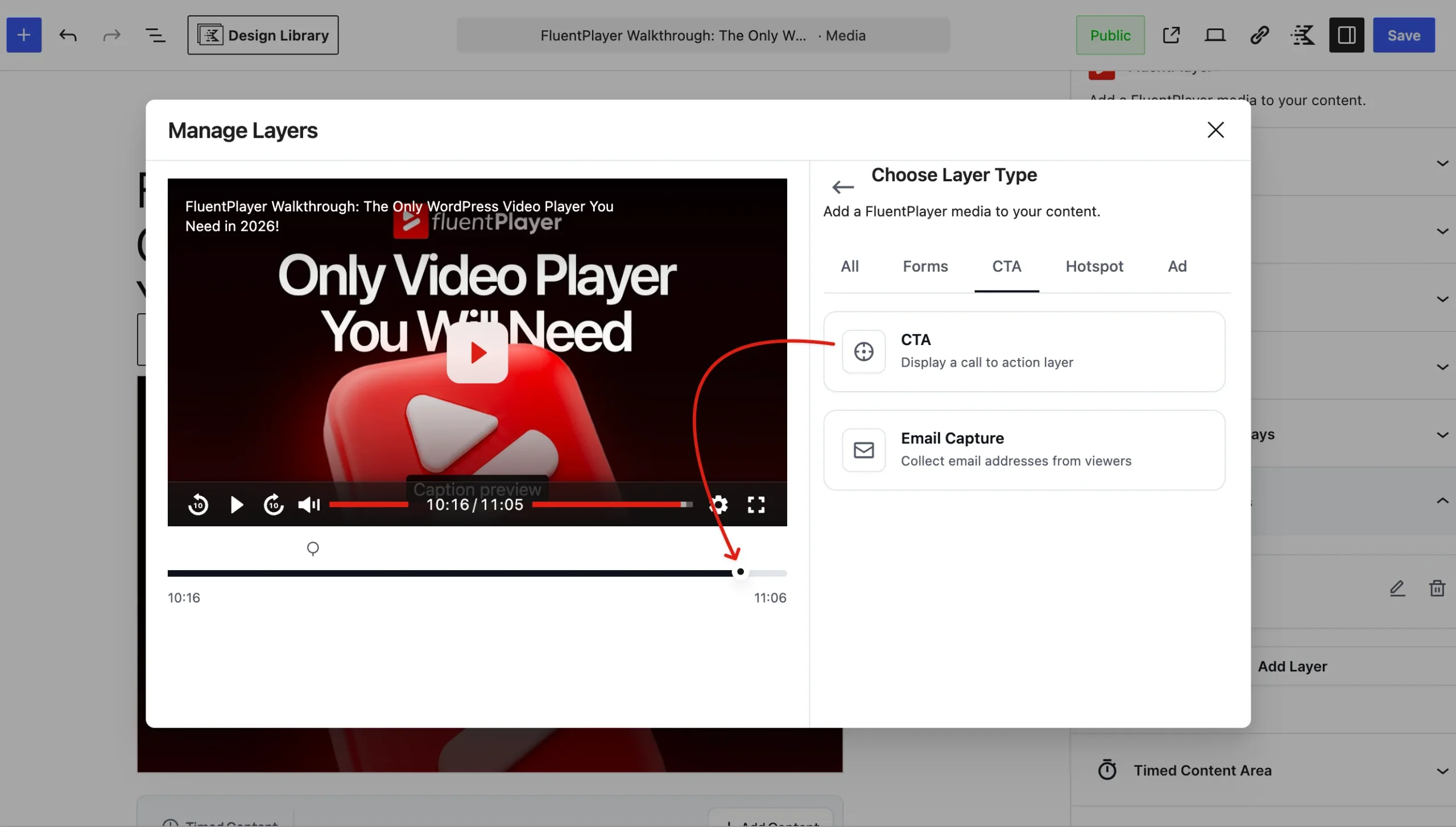 Layer type - CTA selected in FluentPlayer