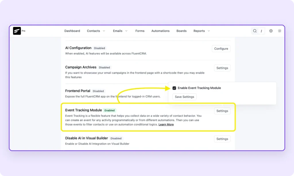 FluentCRM event tracking module for FluentPlayer
