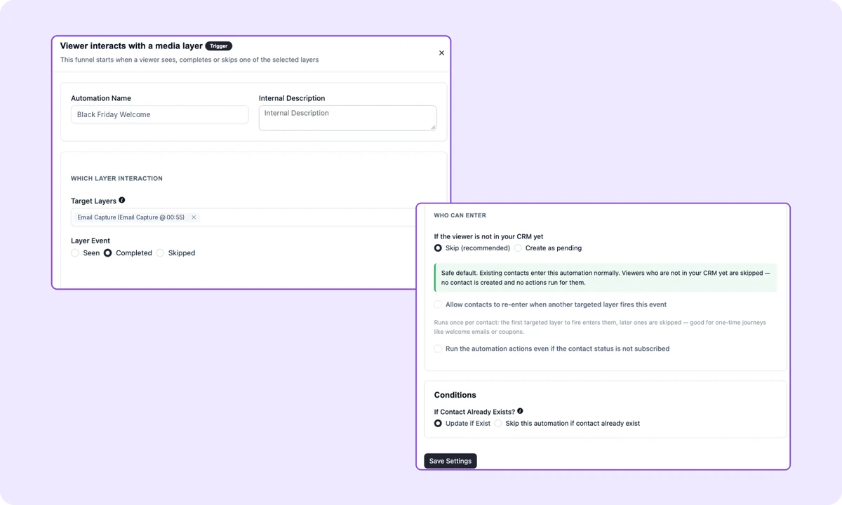 Media Layer Interaction trigger settings.
